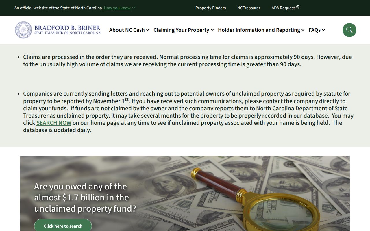 Goldsboro residents directory official North Carolina unclaimed property search