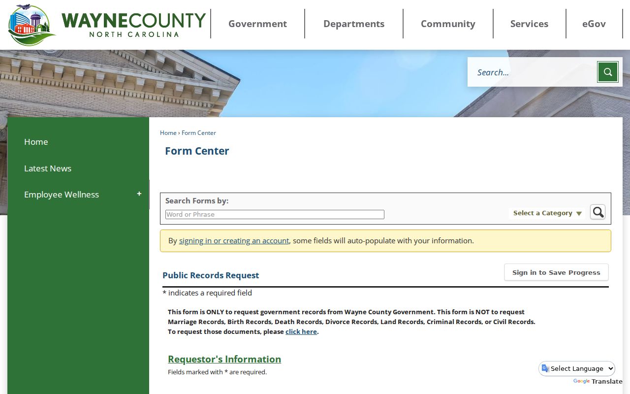 Goldsboro residents directory Wayne County public records request form
