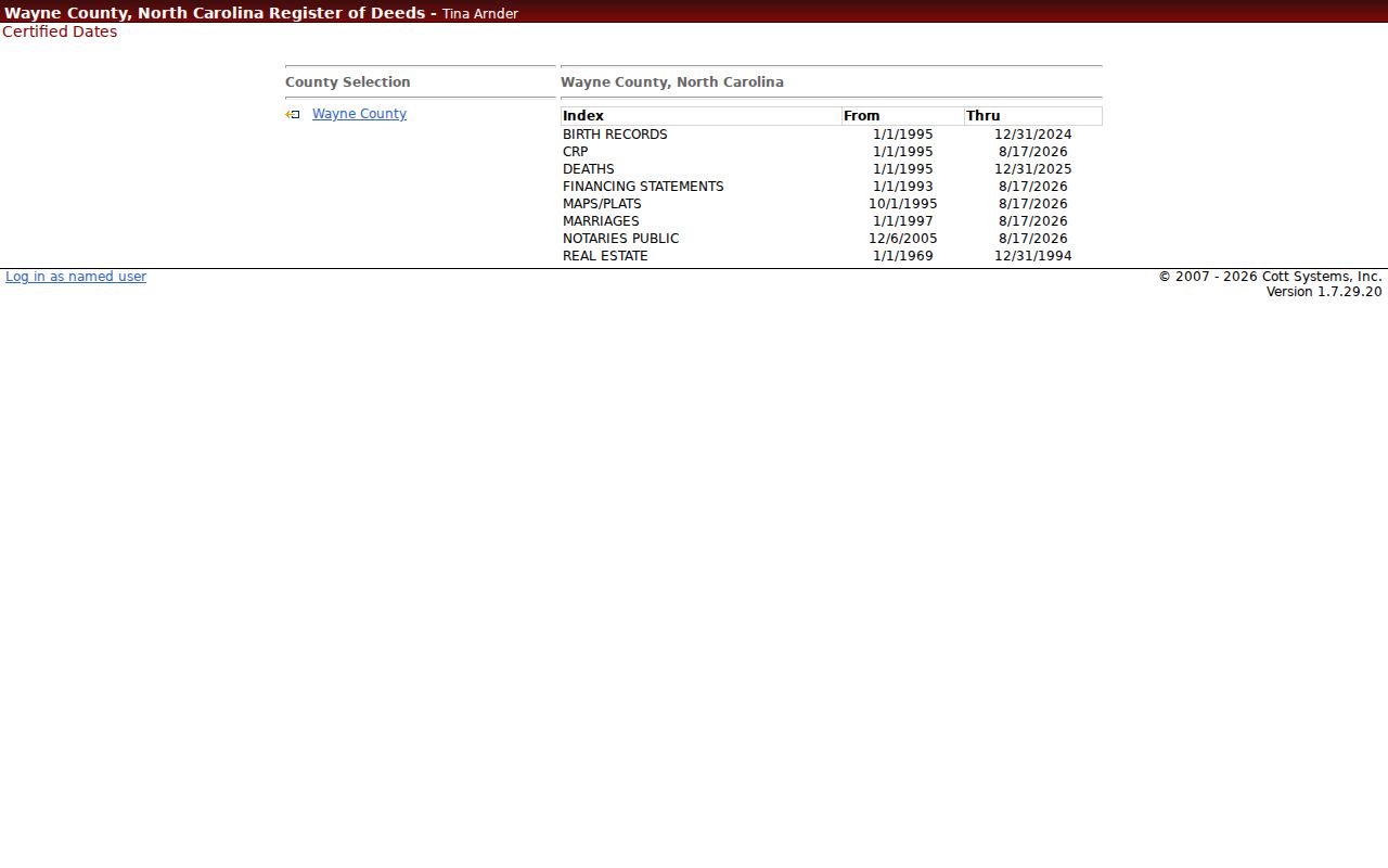 Goldsboro residents directory Wayne Register of Deeds certified date ranges